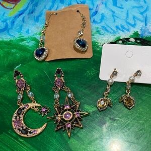 Gold and Purple Star and Moon Earrings